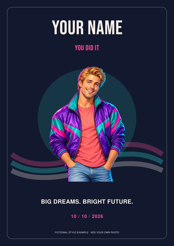 80s Neon Legend Graduation — Photo character prints