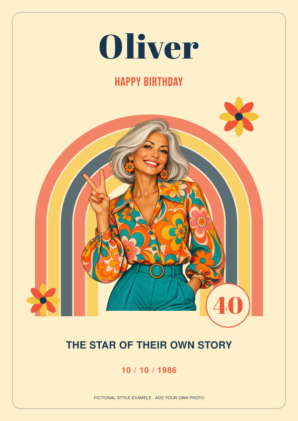60s Flower Power Birthday — for him — Photo character prints