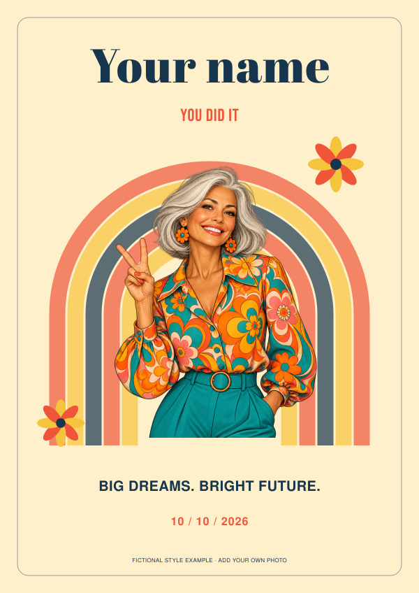 60s Flower Power Graduation — Photo character prints